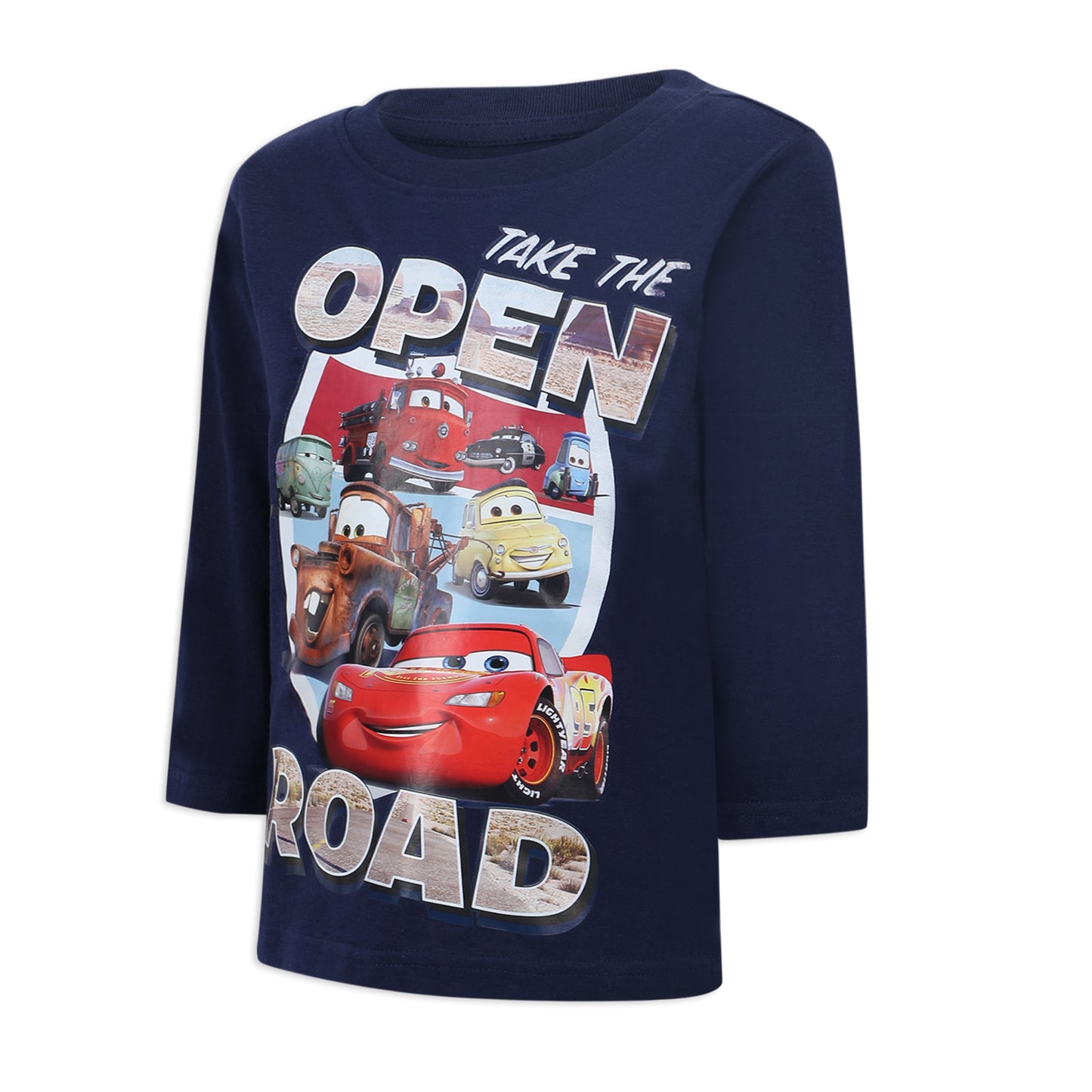 Disney Cars Lightning McQueen, Mate, Guido, Luigi, Filmore, Sally and Red Boy’s Long Sleeve T-Shirt for Toddler – Navy