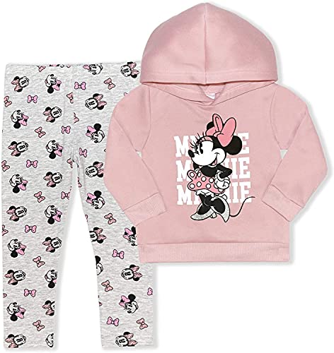 Disney Minnie Mouse Girls’ Hoodie and Legging Set for Infant, Toddler and Little Kids – Pink/Gray/White