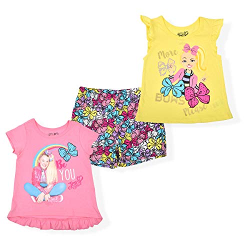 Nickelodeon Jojo Siwa Girls 3 Piece T-Shirt, Tank Top and Shorts Set for Little Kids – Pink/Yellow