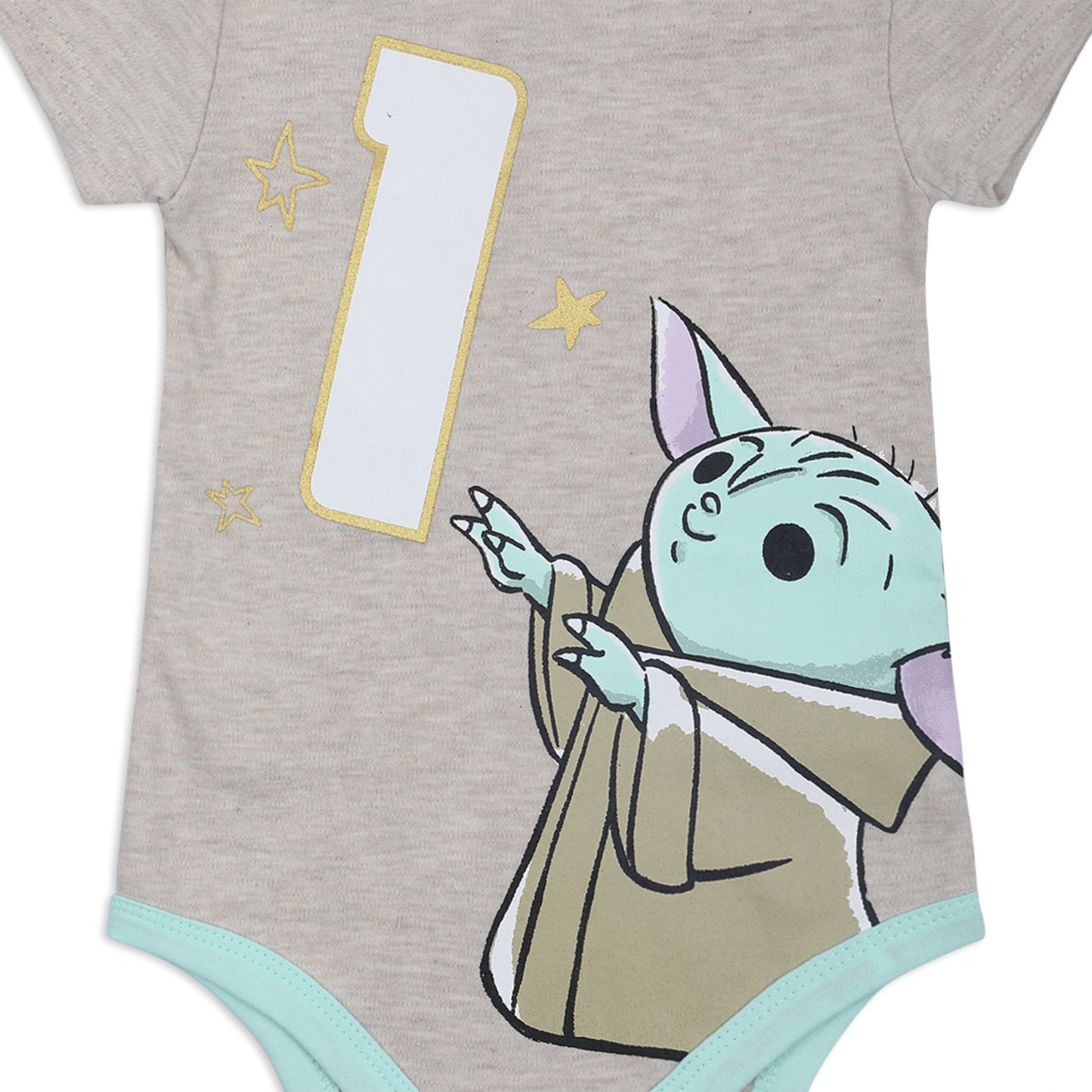 Star Wars Baby Yoda Girls’ Birthday Short Sleeve Bodysuit for Infant – Grey