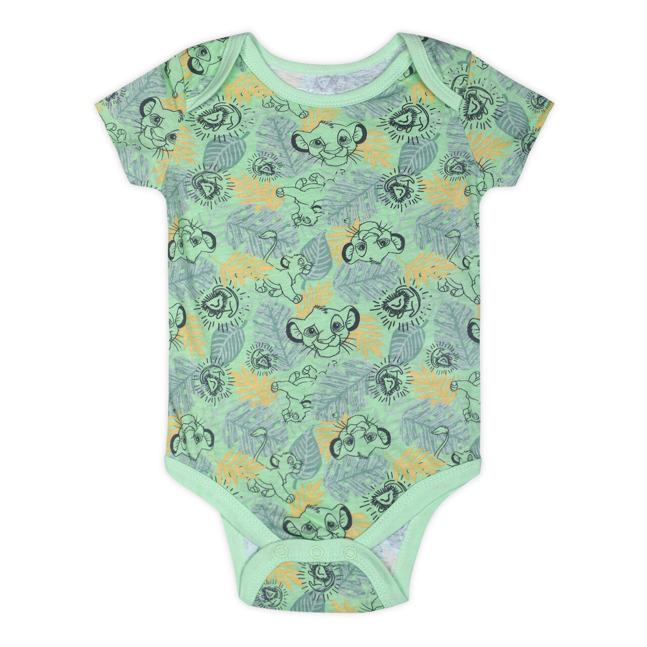 Disney Lion King Simba, Timon and Pumbaa Boys’ 5 Pack Bodysuits for Newborn and Infant – Yellow/Green/Grey