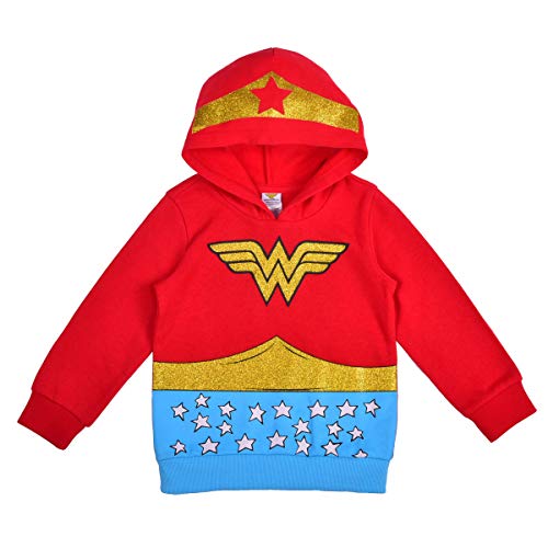 Warner Bros Girl's Wonder Woman Full Zip Hooded Fashion Jacket, Red