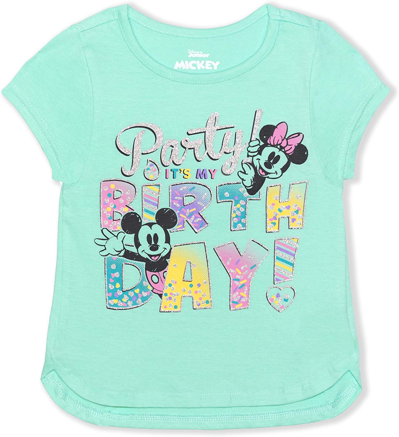 Disney Minnie Mouse and Mickey Mouse Girls’ Birthday Party T-Shirt for Toddler and Little Kids – Blue or Pink or Red