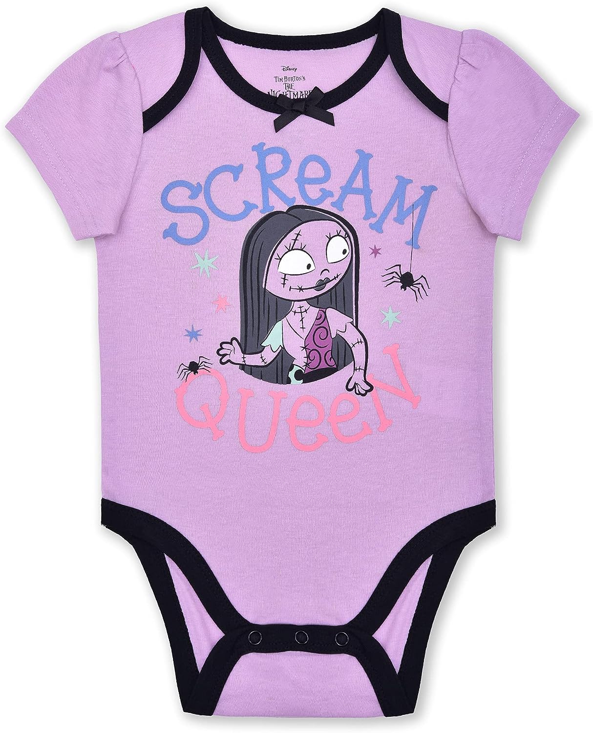 Disney Nightmare Before Christmas Sally and Jack Girls? 3 Pack Bodysuit for Newborn and Infant ? Purple/Grey/Black