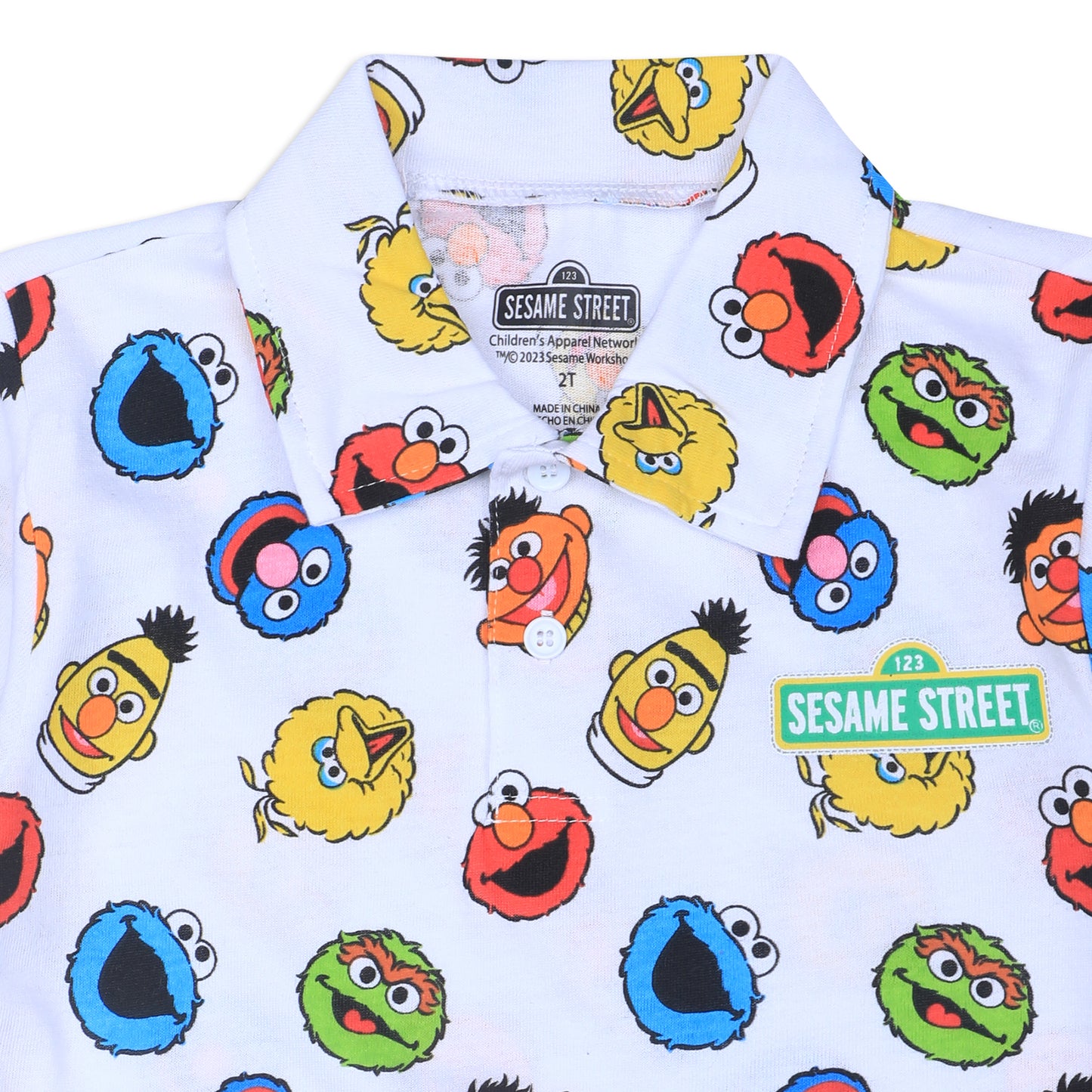 Sesame Street Boys’ Half Button Shirt for Infant and Toddler – White