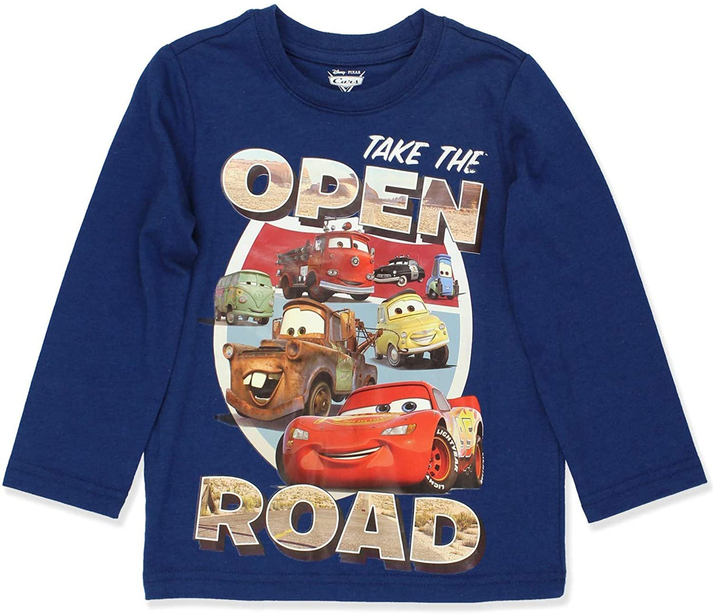 Disney Cars Lightning McQueen, Mate, Guido, Luigi, Filmore, Sally and Red Boy’s Long Sleeve T-Shirt for Toddler – Navy