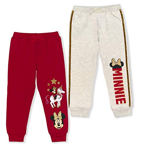 Disney Minnie Mouse Girls' 2 Pack Jogger Pants for Toddler and Little Kids – Red/Grey