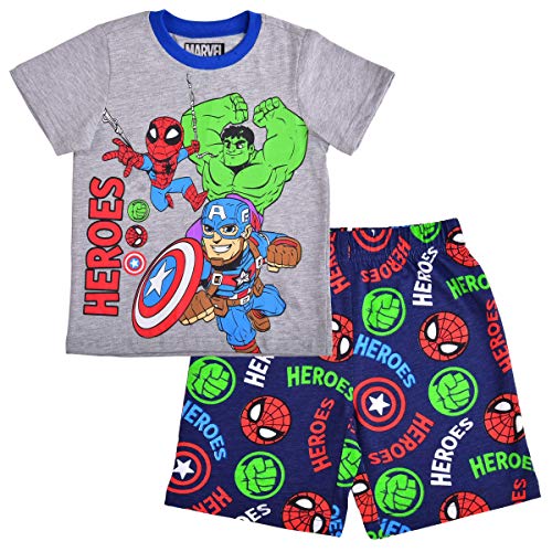 Marvel Avengers Boys’ T-Shirt and Short Set for Toddler and Little Kids – Blue/Grey or Red/Grey