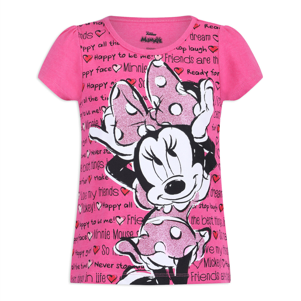 Disney Girl's 3 Pack Minnie Mouse Short Sleeves Tee Shirt Set, Pink/Yellow/White