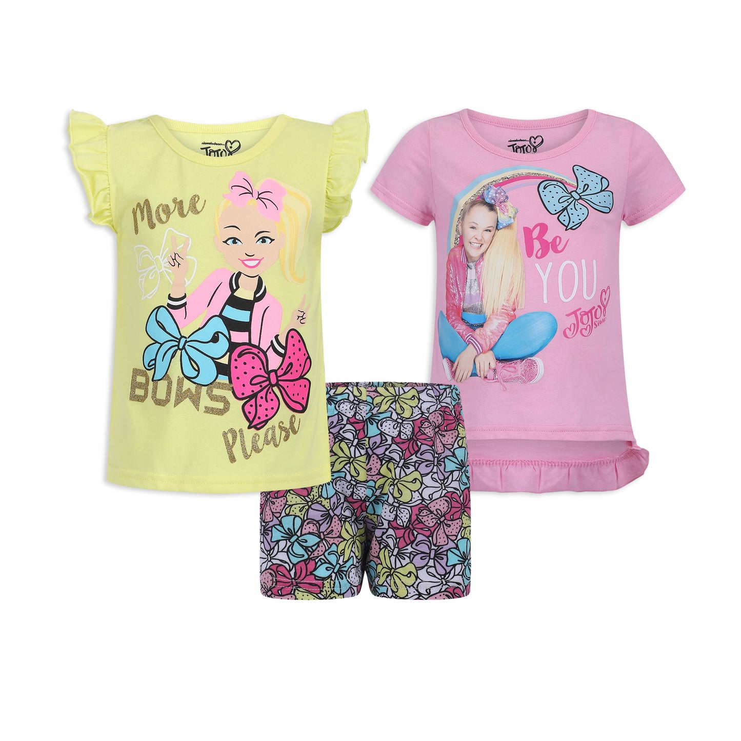Nickelodeon Jojo Siwa Girls 3 Piece T-Shirt, Tank Top and Shorts Set for Little Kids – Pink/Yellow