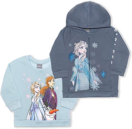 Disney Princess Girl’s 2 Piece Zip Up Hoodie, and Long Sleeve Shirt Set for Toddler and Little Kids