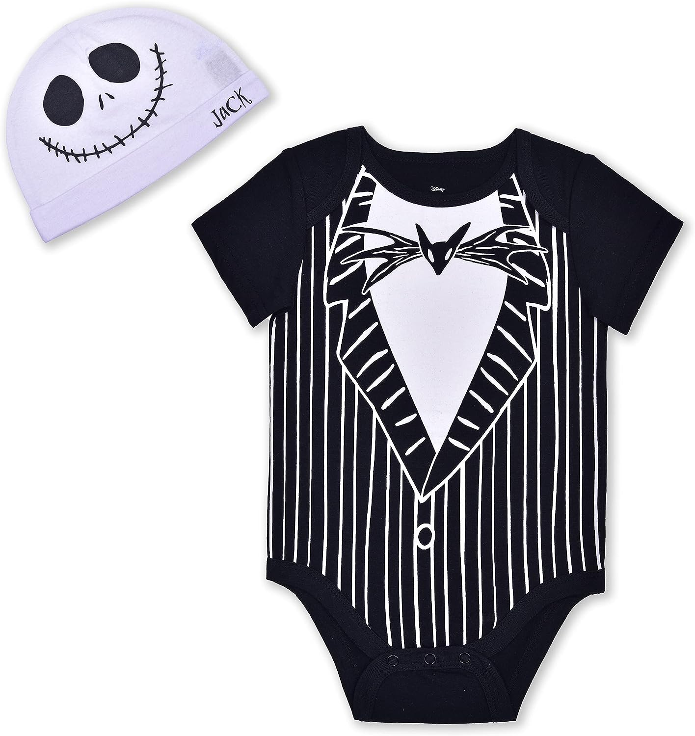 Disney Nightmare Before Christmas Boys Short Sleeve Bodysuit with Cap Set for Baby and Infant ? Black/White