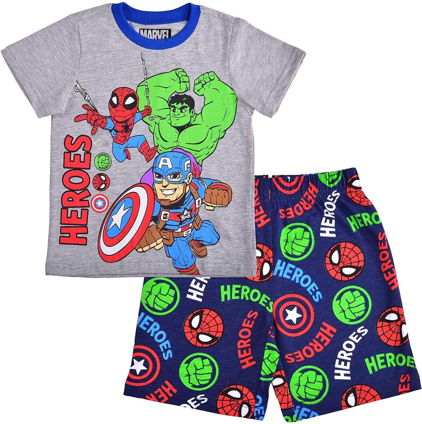 Marvel Avengers Boys’ T-Shirt and Short Set for Toddler and Little Kids – Blue/Grey or Red/Grey