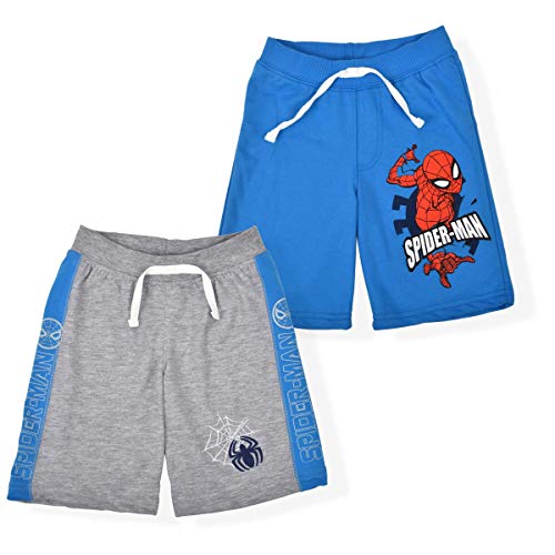 Marvel Avengers Spiderman Boys’ Shorts with Drawstring 2 Pack for Toddler and Little Kids – Grey/Red/Blue