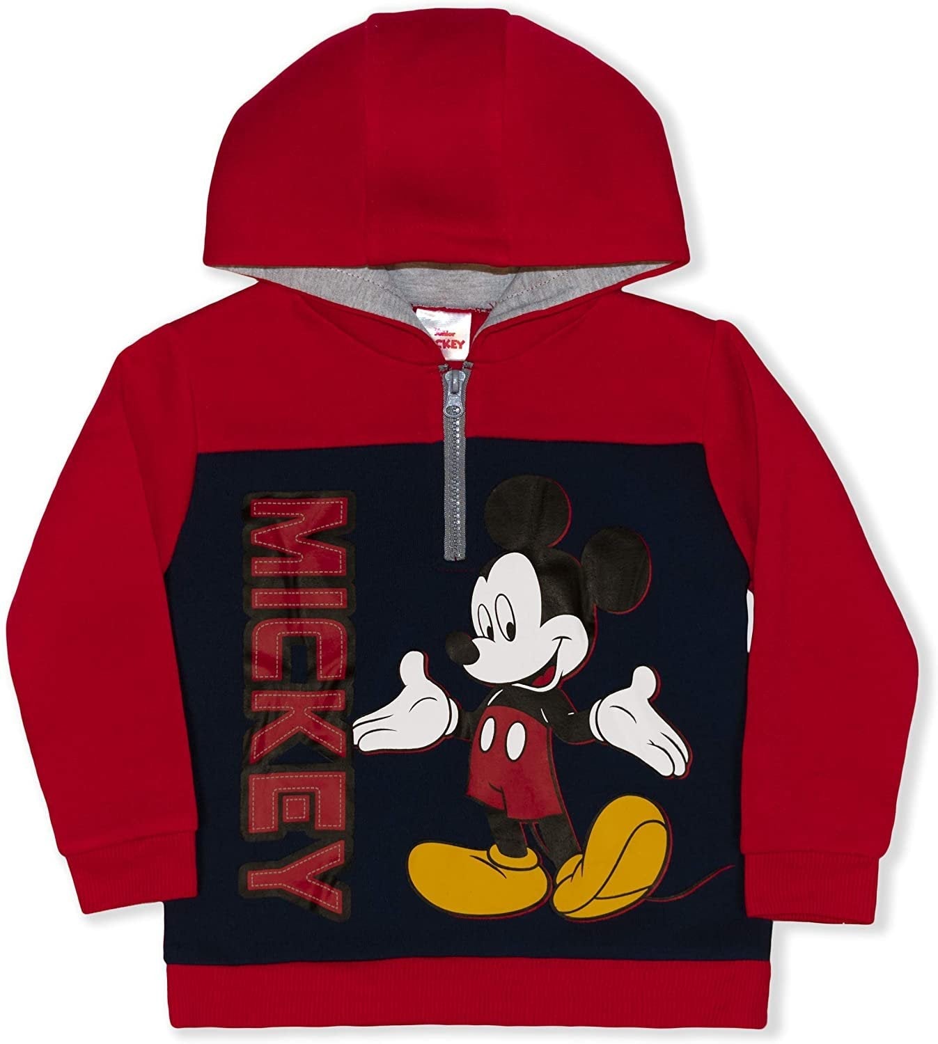 Disney Boy's Mickey Mouse Half Zip Pullover Fashion Hoodie, Black/Red/Blue