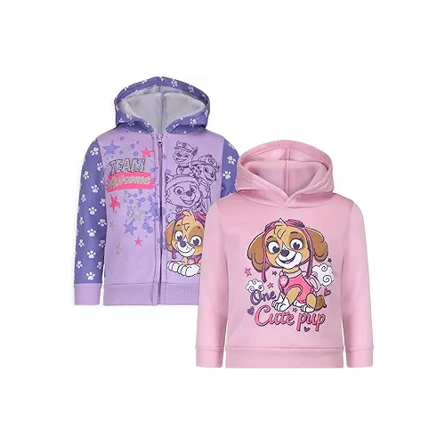 Nickelodeon Paw Patrol Skye 2 Pack Zip Up Hoodie and Pullover Hoodie for Toddlers and Big Kids ? Pink/Purple