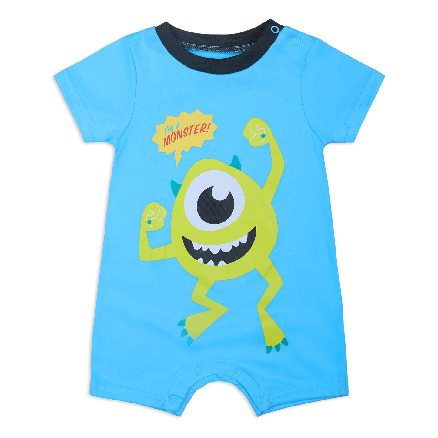Disney Monsters Inc. Mike and Sulley Boys’ 3 Pack Rompers for Newborn and Infant – Blue/Red/Grey