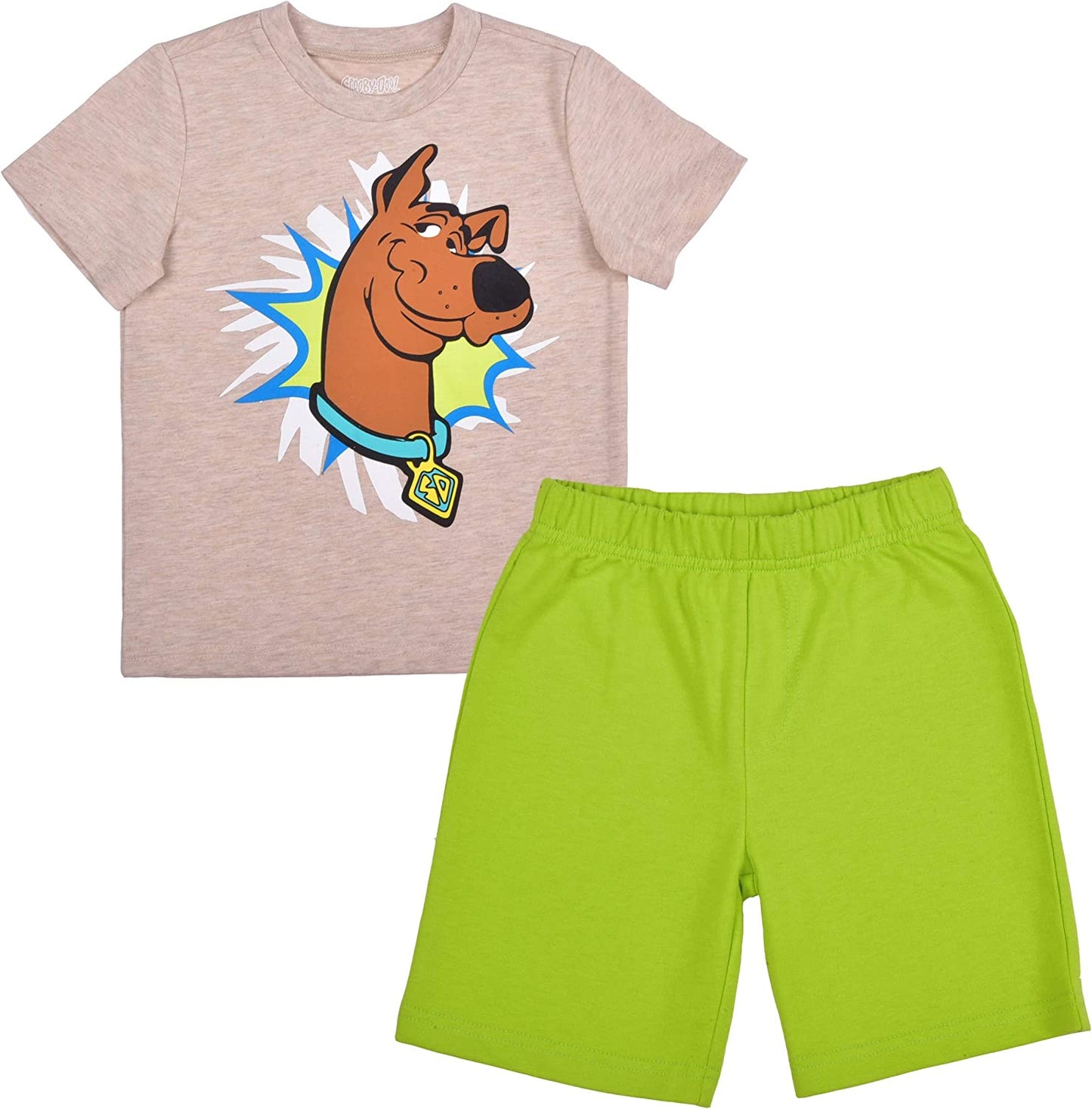 Warner Bros Scooby Doo Boy's 2-Piece Character Shirt and Short Set, Beige