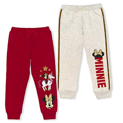 Disney Minnie Mouse Girls' 2 Pack Jogger Pants for Toddler and Little Kids – Red/Grey