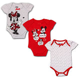 Disney Minnie Mouse Girls’ 3 Pack Bodysuits for Newborn – Pink/Red/Grey/White