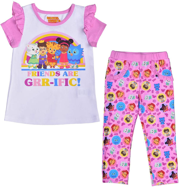 Fred Rogers Daniel Tiger Girls’ T-Shirt and Legging Set for Toddler – Pink/White