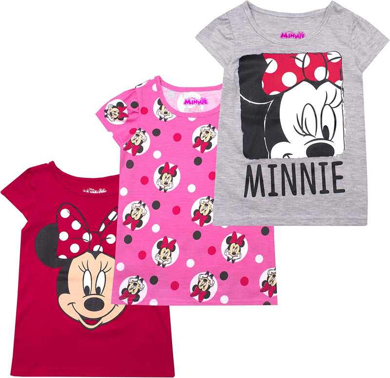 Disney Minnie Mouse Girls 3 Pack T-Shirts for Toddler, Little and Big Girls - Pink/Red/Grey