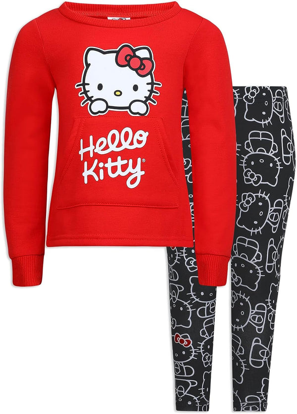 Hello Kitty Girls Long Sleeve Sweater and Legging Pants Set for Toddlers, Little and Big Girls - Red/Black