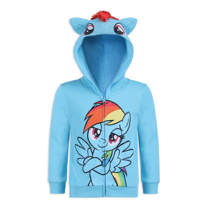 Hasbro My Little Pony Girls Rainbow Dash, Twilight Sparkle and Pinkie Pie Zip Up Hoodie for Toddler and Little Kids