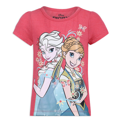 Disney Frozen Elsa and Anna Girls’ Short Sleeve Shirt 3 Pack for Toddler and Little Kids – Pink/Blue/White