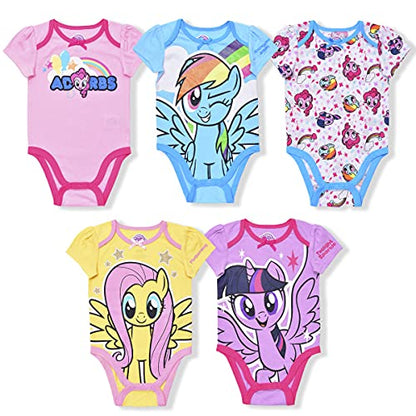 My Little Pony Girls’ 5 Piece Bodysuit Pack for Infant – Pink/Blue/Yellow