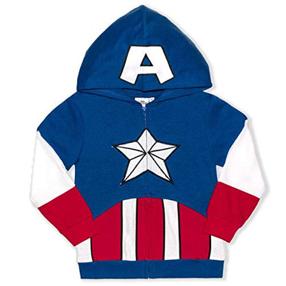 Marvel Avengers Captain America and Spiderman Boys’ Zip-Up Hoodie for Toddler and Little Kids – Navy/Red/White