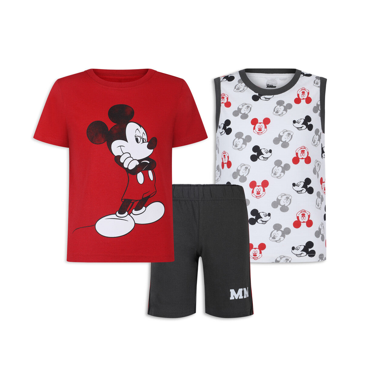 Disney Mickey Mouse Boy's 3 Piece T-Shirt, Tank Top and Shorts Set for Infant and Toddler - Red/White/Grey