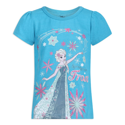 Disney Frozen Elsa and Anna Girls’ Short Sleeve Shirt 3 Pack for Toddler and Little Kids – Pink/Blue/White