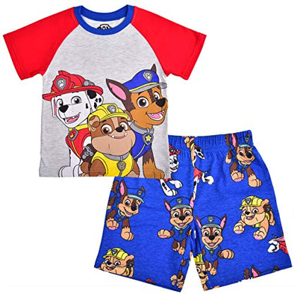 Nickelodeon Paw Patrol Chase, Marshall & Rubble Boys T-Shirt and Shorts Set for Toddler and Little Kids – Blue/Grey