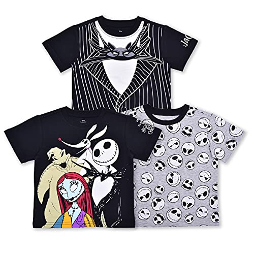 Disney Nightmare Before Christmas Boys 3 Pack Short Sleeve Shirt for Toddler and Big Kid – Black/Grey