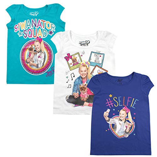 Nickelodeon Jojo Siwa Girls’ T-Shirt 3 Pack for Toddler and Little Kids – Navy/Blue/White/Grey/Pink