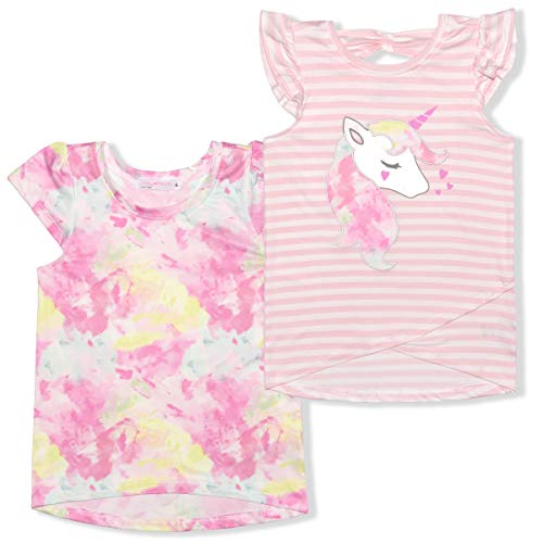 Young Hearts Girls’ 2 Pack T-Shirts for Toddler, Little and Big Kids – Pink/White or Pink