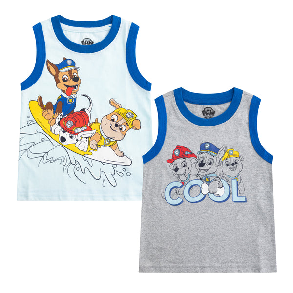 Nickelodeon Paw Patrol Marshall, Rubble and Chase Boys’ Tank 2 Pack for Toddler and Little Kids – Grey/White