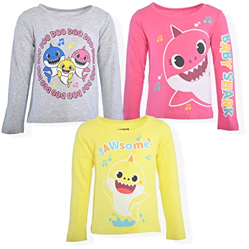 Nickelodeon Girl's 3-Pack Baby Shark Long Sleeve Graphic Tee Shirt