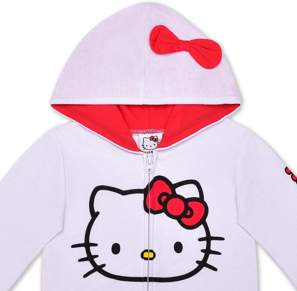 Hello Kitty Girls Zip Up Hooded Sweatshirt for Infant, Toddler and Little Kids ? Red/White