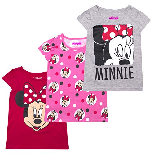 Disney Minnie Mouse Girls 3 Pack T-Shirts for Toddler, Little and Big Girls - Pink/Red/Grey