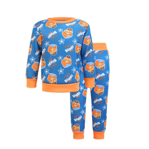 Blippi Boys’ Long Sleeve T-Shirt and Jogger Set for Toddler and Little Kids – Blue