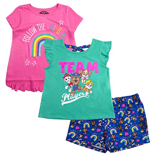 Nickelodeon Paw Patrol Girls’ Short Sleeve Shirt, Tank top and Shorts Set for Toddler and Little Kid – Pink/Blue/Grey