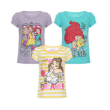 Disney Princess Girls 3 Pack Short Sleeve T-Shirts for Toddlers and Little Girls