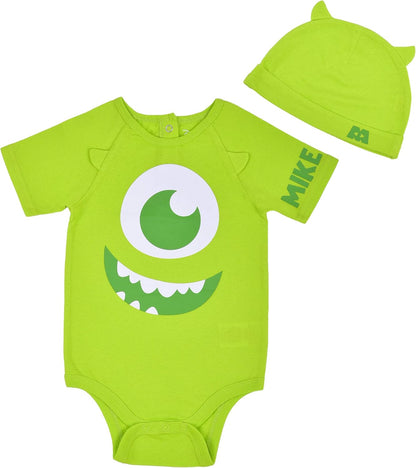 Disney Monsters Inc Mike Wazowski and James Sullivan Boys Costume Bodysuit and Cap Set for Newborn and Infant ? Blue/Green