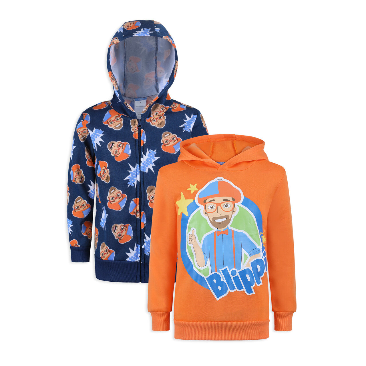 Blippi Boys Zip Up Hoodie and Pullover Hooded Sweatshirt for Toddlers and Little Kids – Blue/Orange