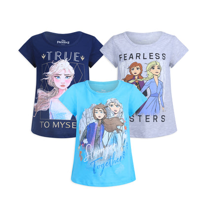 Disney Frozen Elsa & Anna Girls’ 3 Pack T-Shirt for Toddler, Little and Big Kids