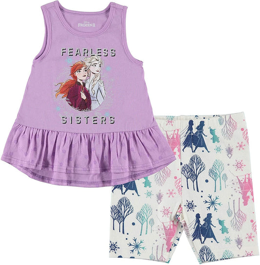 Disney Frozen 2 Shirt and Shorts for Girls and Toddlers, Princess Elsa & Anna Purple