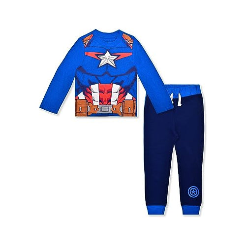 Marvel Avengers Boys? Long Sleeve Shirt Costume and Jogger Set for Toddler and Little Kids ? Blue/Navy/Red/Black/Green