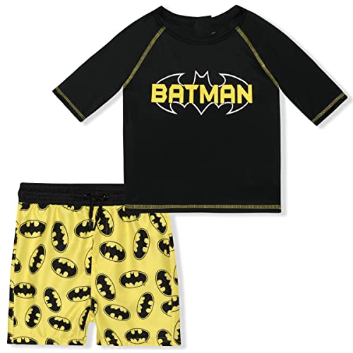 DC Comics Superman or Batman Boys Long Sleeve Tee and Shorts Set for Toddler and Little Kids – Black/Red